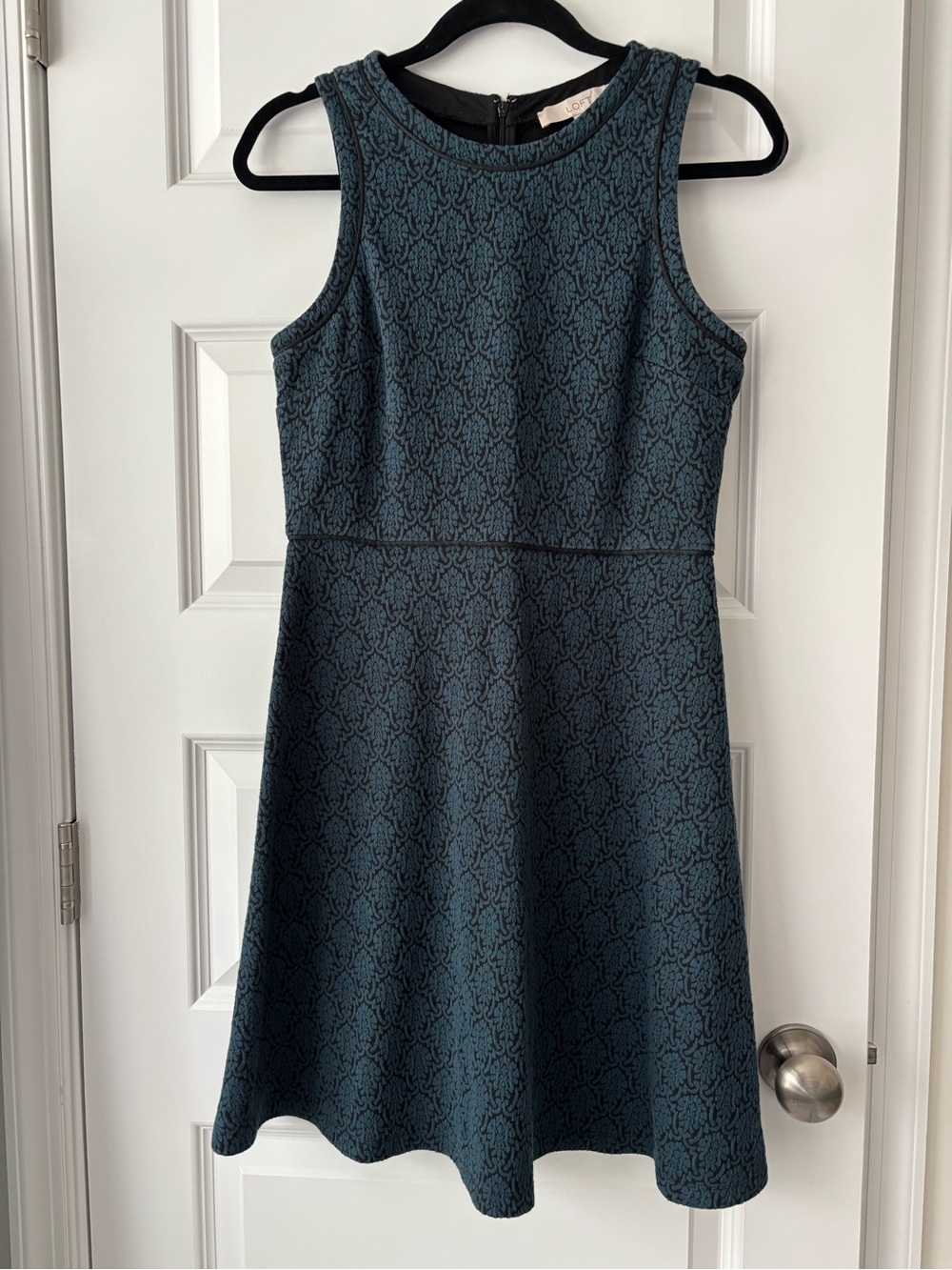 LOFT Textured Teal Sleeveless Jacquard A-Line Dress Size 4